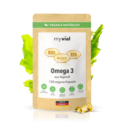 Omega 3 vegāniskās kapsulas 120 gab. – 600 mg EPA un DHA no aļģu eļļas – augsta deva – triglicerīdu forma – ilgtspējīgi ražots Vācijā – bez piedevām – laboratoriski pārbaudīts