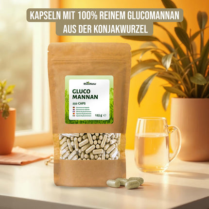 RheinNatur glikomanāna kapsulas 250 kapsulas - dabīgas šķiedrvielas no konjaka saknes - vegānas