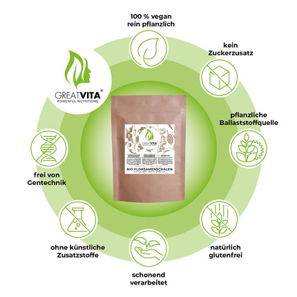 GreatVita organiskās psilija sēnalas, 99% tīras, 500 g Indijas psilija sēnalas, bagātas ar šķiedrvielām, pulveris