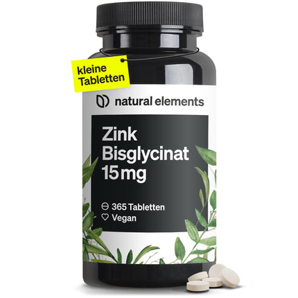 Cinks 15 mg – 365 tabletes – labi panesams cinka bisglicināts (cinka helāts) – vegāns, lielas devas, bez nevajadzīgām piedevām – ražots Vācijā un laboratoriski pārbaudīts