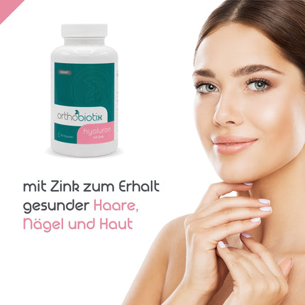 orthobiotix hialuronskābe ar cinku | 90 kapsulas 3 mēnešu krājumā | Augsta deva, vegāns un bez krāsvielām vai pildvielām | 1x59 g