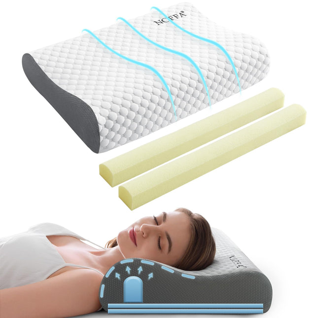NOFFA Memory Foam spilvens Ortopēdiskais spilvens Kakla atbalstam - vēdera, sānu un muguras gulētājiem, Regulējams augstums, stingrības regulējams spilvens kakla atbalstam 55 x 35 x (1 1/8, 8/5) cm