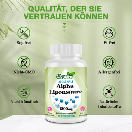 Liposomālās alfa lipoīnskābes mīkstās kapsulas 1500 mg vienā porcijā, ar acetil-L-karnitīnu 900 mg, ubikinolu 100 mg un E vitamīnu 15 mg, 4-in-1 formula (60 kapletas (1 iepakojums))