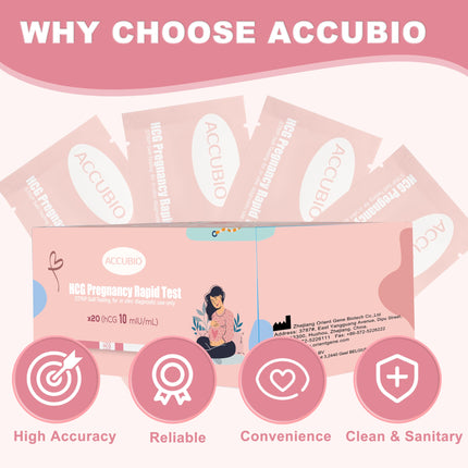 Grūtniecības testa strēmeles, hCG grūtniecības tests lietošanai mājās agrīnai noteikšanai, precīzs vairāk nekā 99%, 20 gabali atsevišķi iesaiņoti ar urīna pārbaudes krūzītēm, grūtniecības testi 5 mm plati, 10 mSV/ml