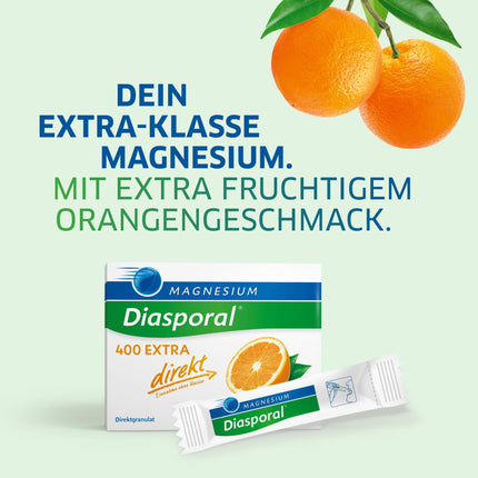 Magnijs-Diasporal 400 EXTRA tieši | Magnija nūjiņas ar augļu magnija pulveri | EXTRA KLASES tiešās granulas ar 400 mg magnija vienā paciņā, 50 magnija tiešās granulas