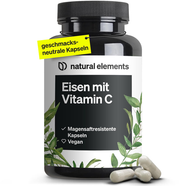 Dzelzs 20 mg (no dzelzs bisglicināta) vienā kapsulā – ar 42 mg dabīgā C vitamīna – vegāns, bez garšas – 180 kuņģa sulu izturīgas kapsulas – Augstākās kvalitātes izejviela: Ferrochel™ (dzelzs helāts)