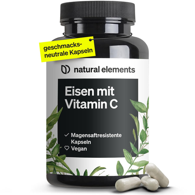 Dzelzs 20 mg (no dzelzs bisglicināta) vienā kapsulā – ar 42 mg dabīgā C vitamīna – vegāns, bez garšas – 180 kuņģa sulu izturīgas kapsulas – Augstākās kvalitātes izejviela: Ferrochel™ (dzelzs helāts)