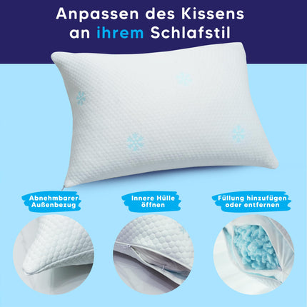 CloudÉtoile Memory Foam spilvens - augstumā regulējams ortopēdisks spilvens ar sasmalcinātām Memory Foam ergonomiskām kakla spilvena detaļām, spilvens gulēšanai uz sāniem 50x30cm