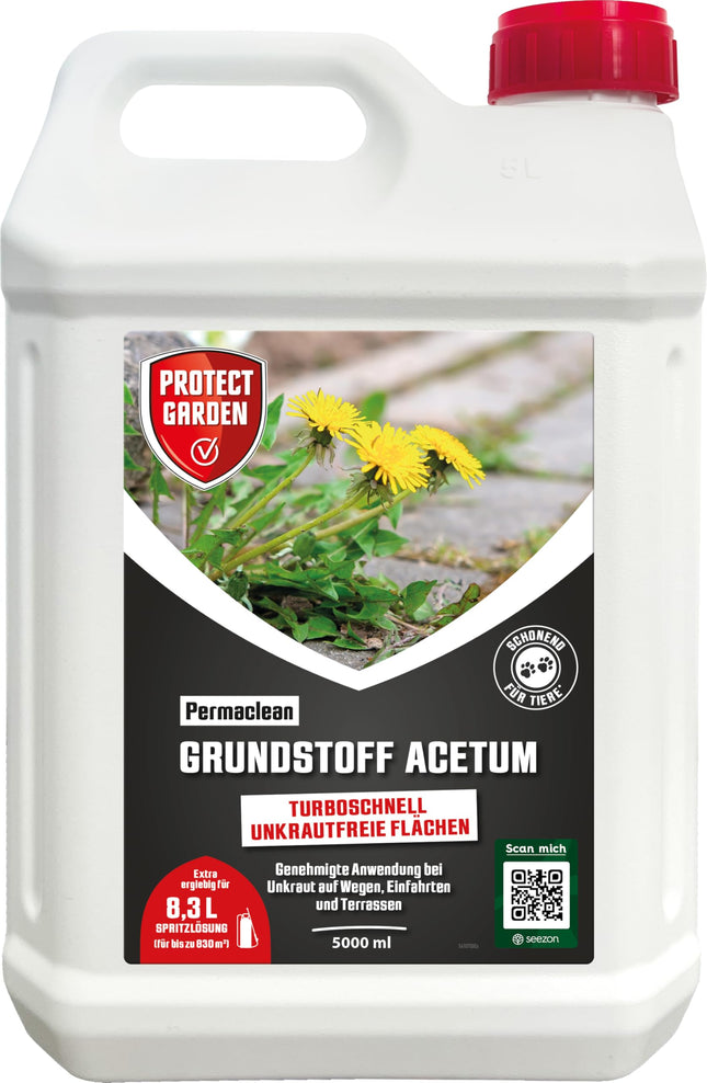 PROTECT GARDEN Permaclean bāze Acetum, turbo ātra nezāļu iznīcināšana no celiņiem, laukumiem un terasēm, 5 litru tvertne