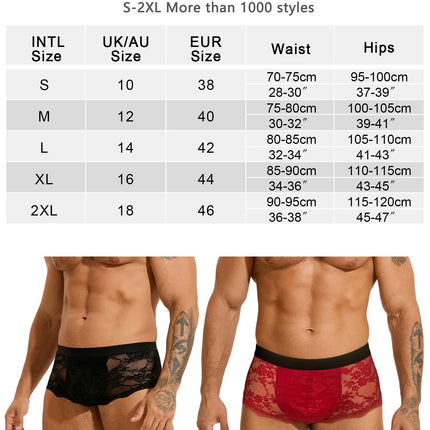ohyeahlady Sissy Lingerie vīriešu seksīgi bokseršorti ar mežģīnēm, erotiska apakšveļa, vīriešu apakšveļa, liela izmēra apakšbikses, atvērtas biksītes, sietveida apakšveļa ar izliekumiem, caurspīdīgas biksītes, klubveļa, sarkana, L