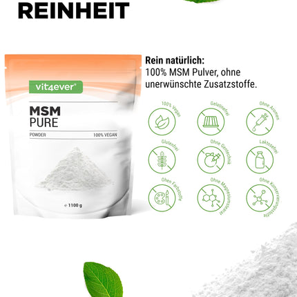 MSM pulveris - 1,1 kg (1100 g) - 99,9% tīrs kristālisks metilsulfonilmetāns - sieta koeficients 40-80 - organiskais sērs - vegāns