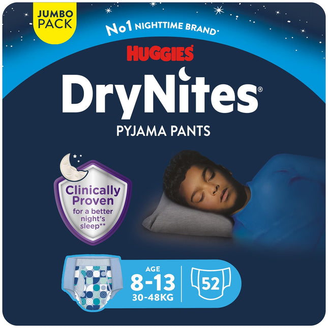 Huggies Dry Nites pidžamas biksītes, 8-13 gadi (30-48 kg), 4 x 13 gabali