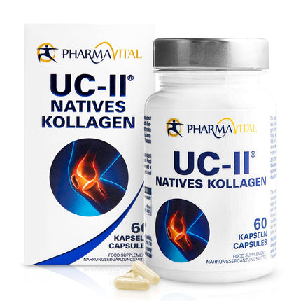 Pharmavital UC-II Native Collagen, 60 kapsulas, augstas devas kolagēna kapsulas no Vācijas, kolagēna un C vitamīna kombinētais uztura bagātinātājs