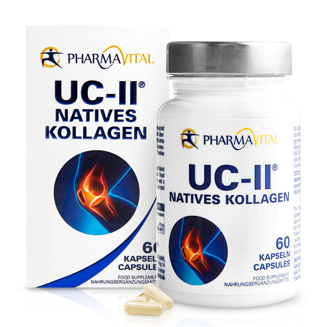 Pharmavital UC-II Native Collagen, 60 kapsulas, augstas devas kolagēna kapsulas no Vācijas, kolagēna un C vitamīna kombinētais uztura bagātinātājs