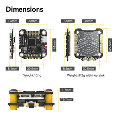 V3 F7 lidojuma vadības bloks 30x30 drona FC bloks ar 4in1 50A ESC BL32 bezvadu Betaflight konfigurāciju, melna kaste, bezlodēšanas savienotāji, WiFi, Bluetooth 3-6S 4" 5" FPV drona Cinelifter