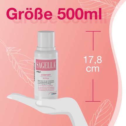 SAGELLA poligyn - Comfort 50 Plus: intīmās zonas mazgāšanas losjons ar kumelīšu ekstraktu un bisabololu, intīmai kopšanai no menopauzes, 500 ml