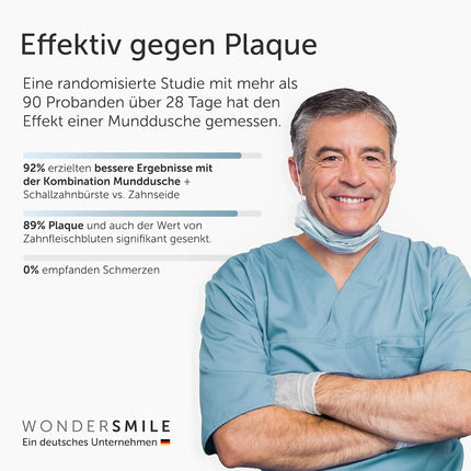 Wondersmile mutes dobuma irrigators PRO — 2024. gada testa uzvarētājs — TÜV pārbaudīts — 100 dienu bezriska izmēģinājums — SmoothFlow tehnoloģija optimālai zobu un smaganu kopšanai — 5 režīmi — 30 dienu akumulatora darbības laiks
