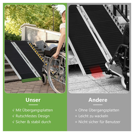 COSTWAY ratiņkrēslu rampa 91 cm, saliekama, pārnēsājama un neslīdoša rampa ar celtspēju līdz 272 kg, alumīnija piekļuves rampa, sliekšņa rampa ratiņkrēslu kāpņu durvīm (91 x 74 cm)