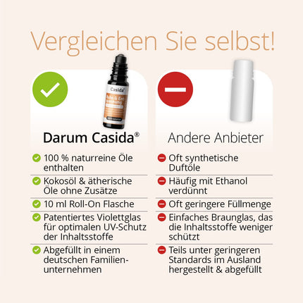 Casida® Roll-On "Miers un relaksācija" - pretstresa aromāta rullītis ķermeņa, prāta un dvēseles relaksācijai - aromātiskā eļļa, aromātiskā eļļa, ēteriskā eļļa aromātiskai kopšanai, esot ceļā - 10 ml (Miers un relaksācija)