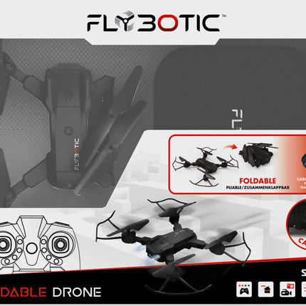 FLYBOTIC salokāms drons Tālvadības salokāms drons 33 cm, salokāms ar iebūvētu kameru, lidojoša rotaļlieta bērniem un pieaugušajiem, lietošanai iekštelpās un ārā, no 14 gadu vecuma
