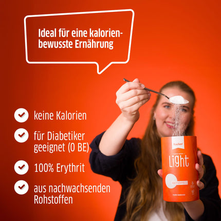 Xucker Light Erythritol 1kg bundža - bezkaloriju granulēts cukura aizstājējs kā vegāniska un zobiem draudzīga cukura alternatīva | bez cukura 0 kcal 100% salds