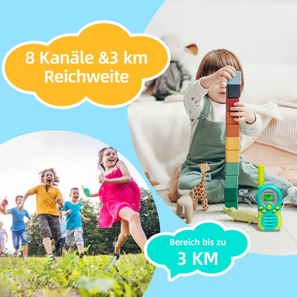 Bērnu rācijas zēniem, meitenēm, rotaļlietām, dāvanām – Walky Talky Kids Long Range PMR divvirzienu radio (uzlādējams ciāna krāsā)