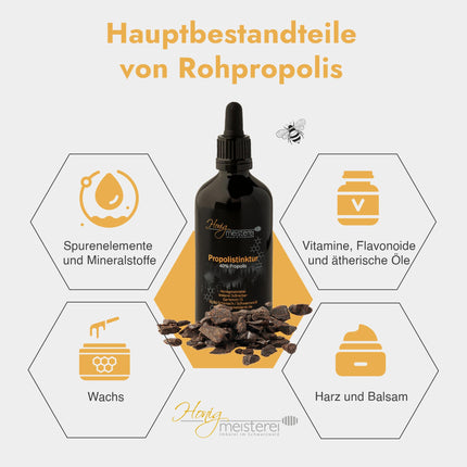 Honigmeisterei propolisa tinktūra 100ml ar 40% dabīga propolisa, vislabākajā kvalitātē no Melnā meža biškopības, propolisa pilieni bez piedevām