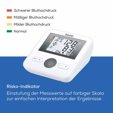 Beurer BM 27 augšdelma asinsspiediena mērītājs ar manžetes piemērotības kontroli, klīniski apstiprināts, augšdelma apkārtmēram 22-42 cm, riska indikators, aritmijas noteikšana, paziņojums par pielietošanas kļūdām
