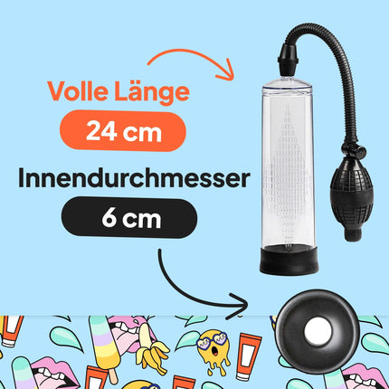 Baseks Classic dzimumlocekļa pumpis 24 cm - manuāls vakuuma pumpis vīriešiem - vienkāršs dzimumlocekļa pumpis ar caurspīdīgu cilindru - funkcionāls dzimumlocekļa pumpis iesācējiem - dzimumlocekļa pumpis bez akumulatora - rokas dzimumlocekļa pumpis