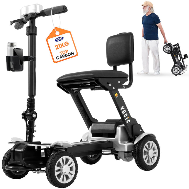 VOCIC D71 saliekams elektriskais mobilitātes skrejritenis senioriem - 21 kg, 20 km oglekļa šķiedras elektriskais mobilitātes skrejritenis ar regulējamu rāmi līdz 150 kg, sertifikāts lidmašīnām, 5 gadu garantija (sudraba krāsā)