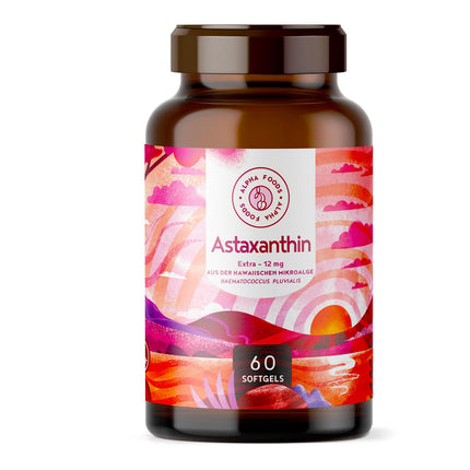 Astaksantīns 12 mg augsta deva - 60 Depot mīkstās kapsulas - Haematococcus Pluvialis - vegāns astaksantīns ar augstu biopieejamību - Alpha Foods