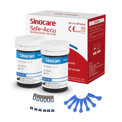 sinocare Safe-Accu asins glikozes testa strēmeļu komplekts, 50 asins glikozes testa strēmeles (tikai Safe-Accu asins glikozes mērītāja testa uzvarētājam)