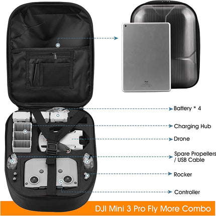 Kethvoz Mini 3 Pro somas transportēšanas soma, cieta mugursoma DJI Mini 3 Pro Fly More komplekta dronu piederumu pārnēsāšanai, ūdensizturīga DJI RC transportēšanas somas pārnēsāšanai