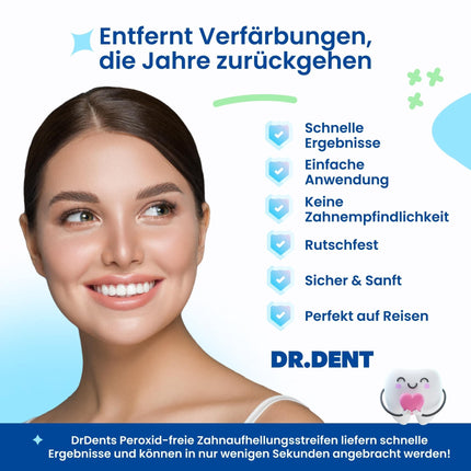 DRDENT profesionālās zobu balināšanas plāksnītes 21 lietošanas reize - emaljai drošas - bez jutīguma - profesionālās zobu balināšanas plāksnītes - 42 plāksnītes + mutes atvērējs iekļauts komplektā