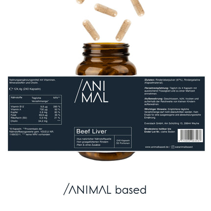 Dzīvnieku izcelsmes liellopu aknas [240 kapsulas] - dabīgs dzelzs, A vitamīns, B12 vitamīns, varš - ar zāli barotu liellopu aknas - ganībās barotu dzīvnieku kvalitāte no Jaunzēlandes - optimāla barības vielu uzsūkšanās - halal sertificētas izejvielas