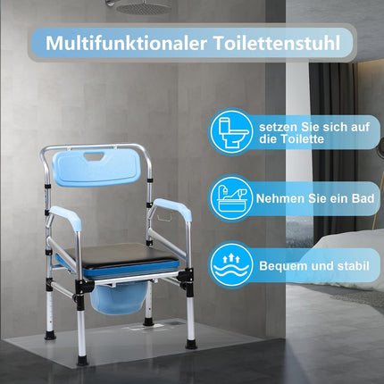 ISOISL tualetes krēsls, tualetes krēsls senioriem, regulējams augstums 42-54 cm, ar polsterētu sēdekli un tualetes podu, celtspēja līdz 160 kg, senioriem un grūtniecēm