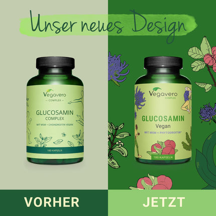 Glikozamīna hondroitīna komplekss Vegavero® | 100% vegāns | Ar MSM, fitodroitīnu®, velna naglu, C vitamīnu, cinku | Locītavām un kauliem* | 180 kapsulas | Bez piedevām | Vācu produkcija