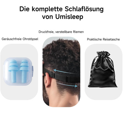 Umisleep elpojoša 3D miega maska ​​sānu gulētājiem, ērta, viegla miega acu maska ​​vīriešiem un sievietēm, ar uzglabāšanas somu un ausu aizbāžņiem lidmašīnai, ceļojumiem, birojam, melna