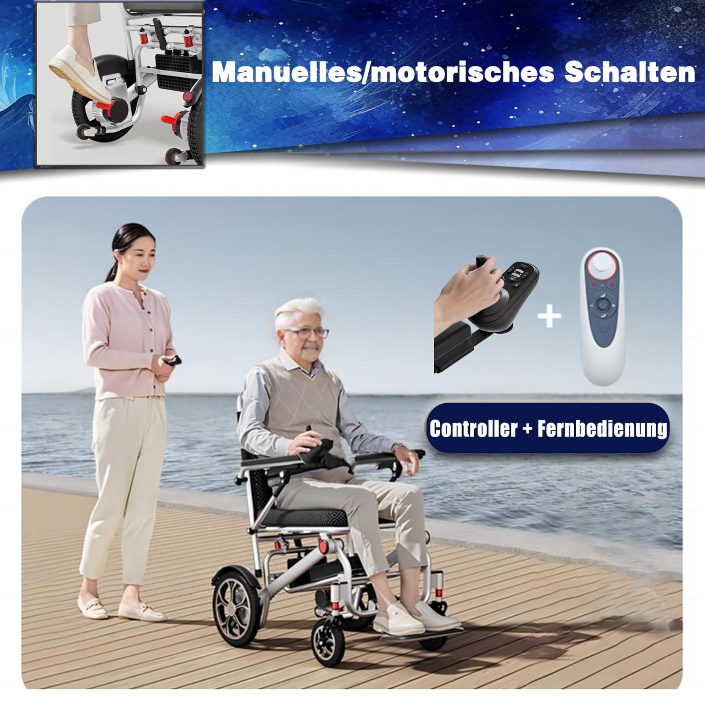 25 KM Elektro Rollstuhl Faltbar Leicht Elektrorollstuhl, 14,9 Kg, Tragfähigkeit 150 Kg, Faltbar Elektrorollstuhl FüR Die Wohnung, Rollstuhl Elektrisch Tragbarer für Erwachsene und Senioren (12ah)