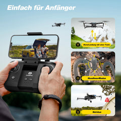 DEERC drons ar 1080P kameru bērniem, iesācējiem, D20S RC droni, salokāmi ar FPV pārraidi, 2 akumulatori, ilgs lidojuma laiks, bezkontaktu motors, augstuma noturēšana, optiskās plūsmas rotaļlieta, dāvana zēniem, C0