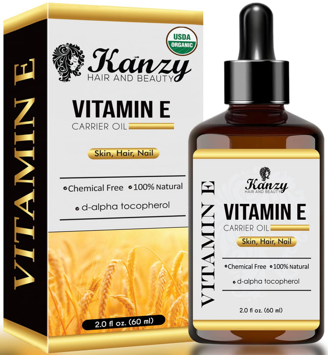 Kanzy E vitamīna eļļas organiskie pilieni kosmētikai 60 ml 100% dabīgs d-alfa-tokoferols, pretgrumbu, pretnovecošanās līdzeklis, tīra E vitamīna eļļa pret visu veidu grumbām, sejai, nagiem un matiem