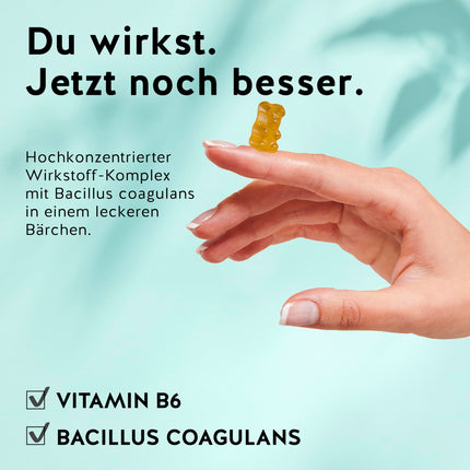 Kultūru komplekss - zarnu baktērijas, inulīns un B6 vitamīns - veselīgai zarnu florai - pret vēdera uzpūšanos, pilnuma sajūtu un kairinātu zarnu sindromu - 60 gabali - vegāns - bez cukura - lācīši ar ieguvumiem