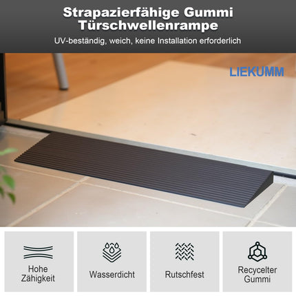 LIEKUMM 1 cm augsta durvju sliekšņa rampa, 650 kg celtspēja gumijas ratiņkrēslu rampa, pārnēsājama, maza izmēra sliekšņa rampa mājām, pakāpieniem, apmalēm, elektriskajiem ratiņkrēsliem, skrejriteņiem, motocikliem, sagriežama
