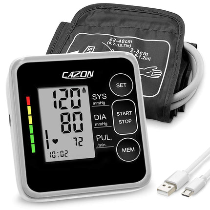 CAZON asinsspiediena monitori augšdelma digitālais pilnībā automātiskais asinsspiediena mērītājs pulsa mērīšana asinsspiediena mērīšana liels ar lielu aproci 2x120 divlietotāju melns