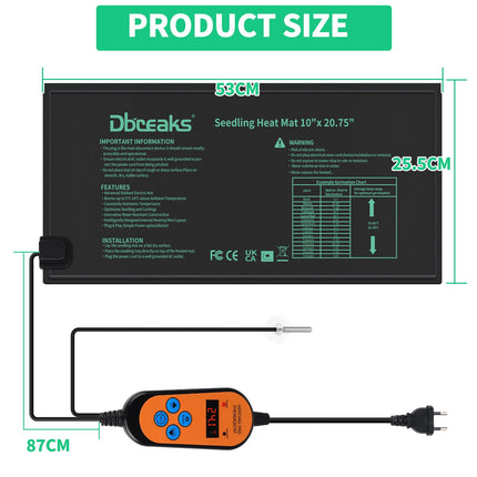 DBREAKS apkures paklājiņš ar termostatu, 30 W iekštelpu siltumnīcas apkures paklājiņš, apkures paklājiņi ar kontrolieri, IP67 siltumnīcas apkures paklājiņš ūdensizturīgs, augu apkures paklājiņš ar digitālo termostatu stādiem