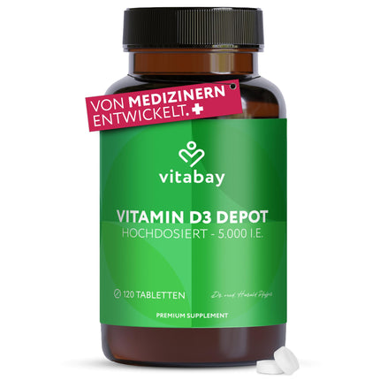 Vitabay D3 K2 vitamīna augstas devas 10000 SV Depot - 180 vegānas un laboratorijā pārbaudītas D vitamīna tabletes bez piedevām - veicina imūnsistēmas atbalstu un normālu kaulu uzturēšanu