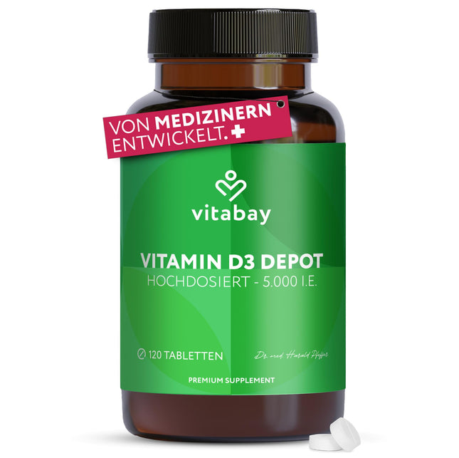 Vitabay D3 K2 vitamīna augstas devas 10000 SV Depot - 180 vegānas un laboratorijā pārbaudītas D vitamīna tabletes bez piedevām - veicina imūnsistēmas atbalstu un normālu kaulu uzturēšanu