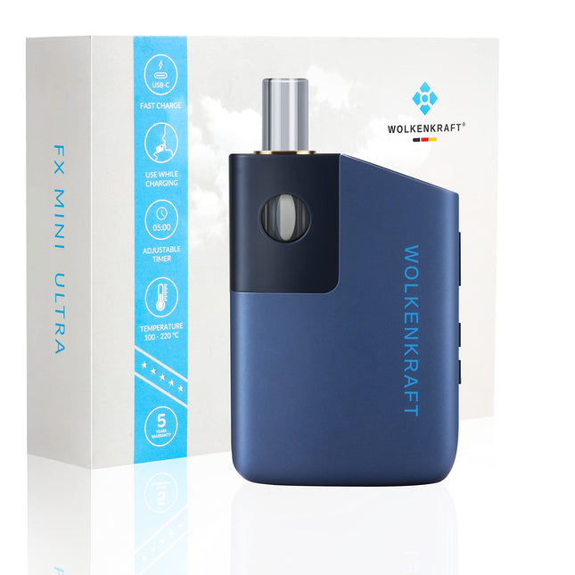 WOLKENKRAFT FX MINI ULTRA Premium Vaporizer - USB-C | Magnētiski ievietojams iemutiķis | Titāna kamera | Temperatūra 100–220 °C | Darbības taimeris 3–5 min. | 100% konvekcija *Nakts zila*