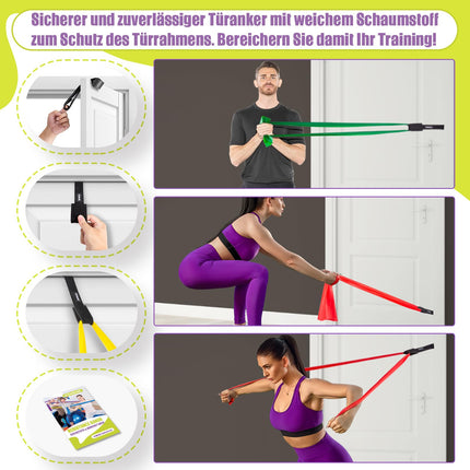 GYMERK fitnesa lentu komplekts (3 gab.), 1,8 m vingrošanas lente ar 3 pretestības līmeņiem, fitnesa lente ar durvju enkuru, pārnēsāšanas soma un vingrinājumu instrukcijas, ideāli piemērotas jogai, Pilates, spēka treniņiem un fizioterapijai.