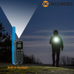 DC DECROSS 63 rācija bērniem un pieaugušajiem, 2 rāciju iepakojums līdz 8 km, PMR446 16 kanāli, VOX, lukturītis, IPX4, dāvana zēniem un meitenēm vecumā no 5, 6, 7, 8 gadiem, pārgājieni, kempings, uzlādējama baterija (zila)